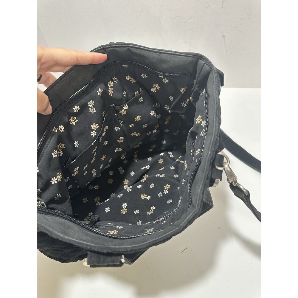 Vera Bradley Black Quilted Handbag Purse Tote Bag Double Handles Pockets - Picture 7 of 11